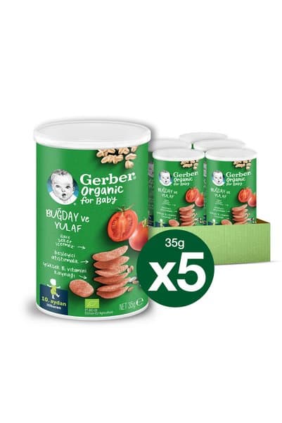 Gerber Organıc Buğday, Yulaf, Domates, Havuç Ve Soğanlı Bebek Ve Küçük Çocuk Atıştırmalığı 5x35g