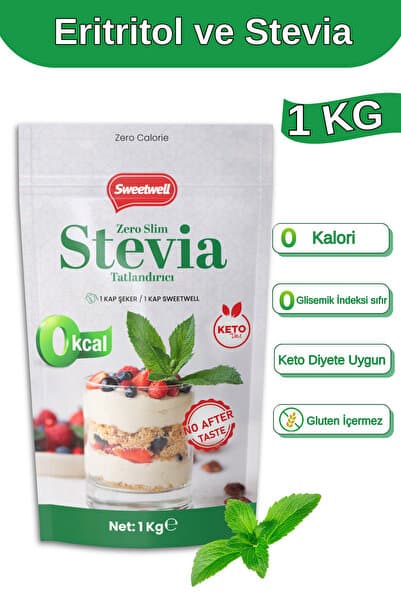 Sweetwell Zero Slim Stevia & Eritritol Tatlandırıcı 1 Kg Şekersiz, 0 Kalori, Keto ve Vegan Uyumlu