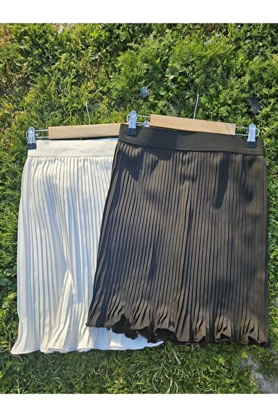 ÇELEBİ STYLE Ekru-siyah 2'li Paket Kadın Lastikli Piliseli Kadın Mini Etek Içlik Pileli Pliseli