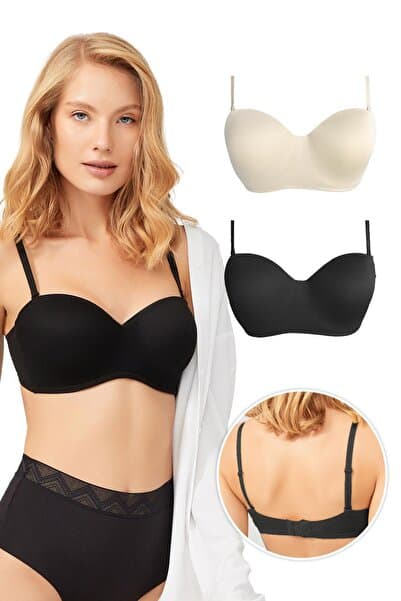 Cottonhill Balenli Toparlayıcı Dolgusuz Straplez Sütyen 2'li Paket-2