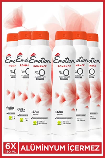 Emotion Romance Kadın Vegan Deodorant 6x150ml Hızlı Kurur, Leke Bırakmaz