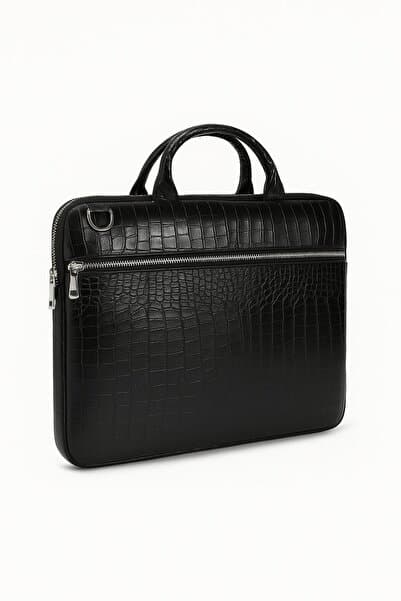 Kroko Siyah Macbook Air Pro 13-14-15.6 Inç Darbeye Karşı Korumalı Laptop Çantası