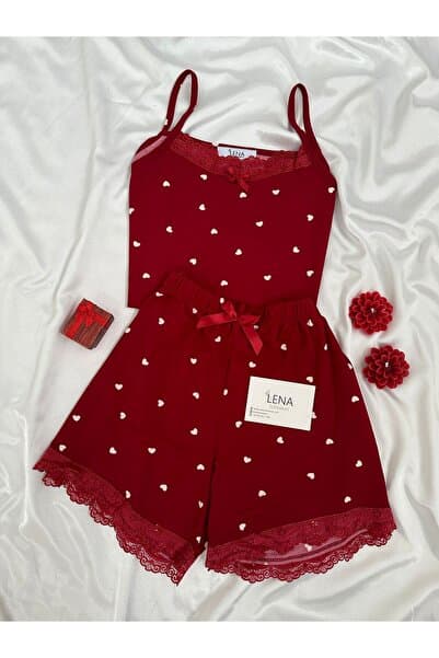 Lena Homewears Kadın Lena Kalp Desenli Milan Şortlu Pijama Takımı