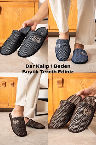 MODA BULVARI 3'lü Erkek Ev Terliği Önü Kapalı Hediyelik Misafir Terlik Çeyiz Ve Bohça Seti Balkon Terliği