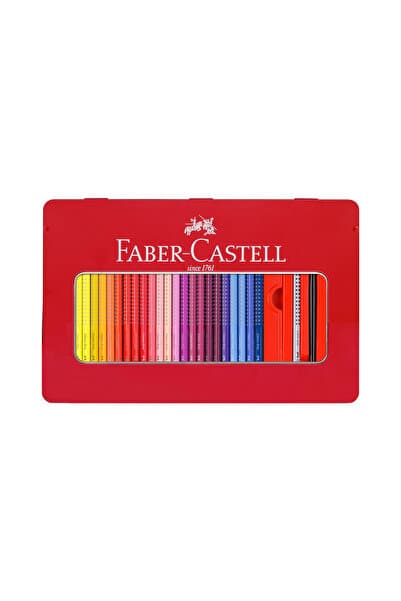 Faber Castell Grip Boya Kalemi Tin 48'li, Ergonomik Gövde, Metal Kutulu