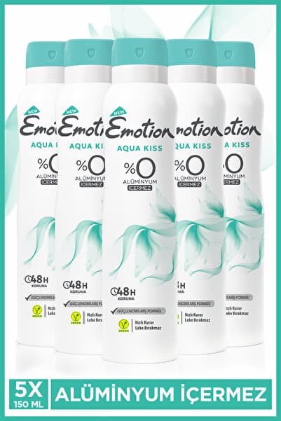 Emotion Aqua Kiss Kadın Alüminyumsuz Vegan Deodorant 5x150 Ml Hızlı Kurur, Leke Bırakmaz