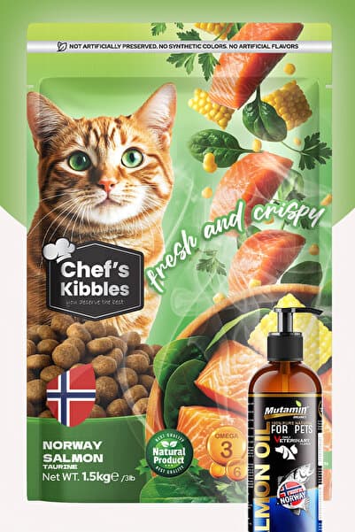 Chef’s Kibbles Norveç Somonlu Yetişkin Kedi Maması 10kg Organics Somon Yağı 150ml