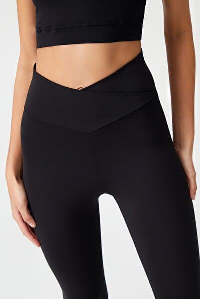 Siyah Çapraz Bel Detaylı Cross Waist Tayt Envelope