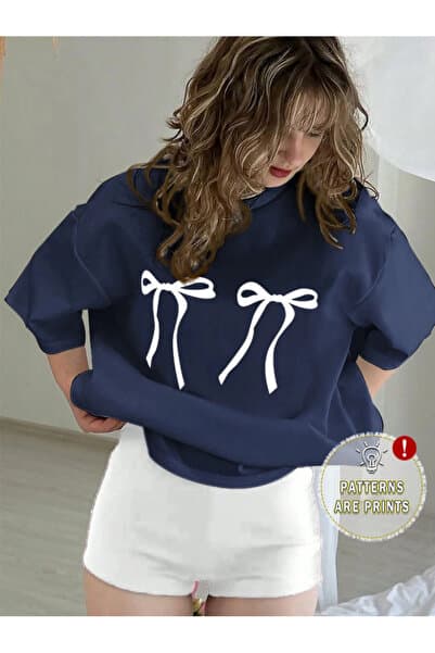 Revasser Unisex Erkek/Kadın KURDELE Renkli Özel Baskılı Oversize Pamuklu Bisiklet Yaka T-Shirt Tişört