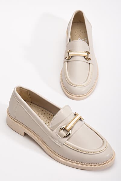 Entella Store Kadın Loafer KEMER TOKA Bej Günlük Ayakkabı