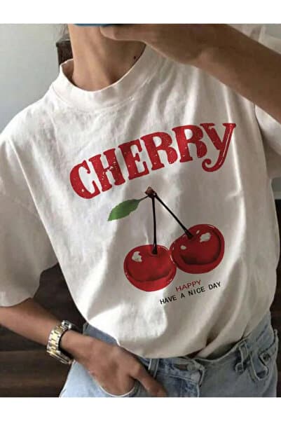 uyguntarz Unisex Happy Cherry Tasarım Basklı Tshirt
