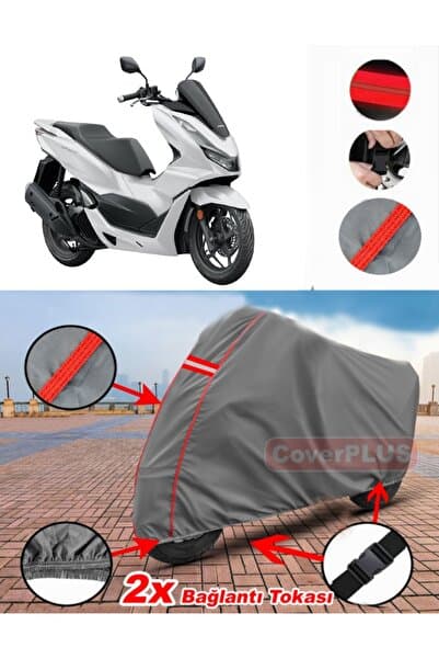 CoverPlus Honda PCX125 Branda Motor Brandası Motorsiklet Örtüsü Çadır Kırmızı Dikişli Gri