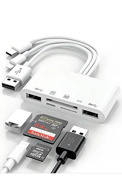 MAXGO 3136 Type-c Usb Lightning Otg Iphone Tf Sd Micro Kart Okuyucu Card Çevirici Dönüştürücü Adaptö