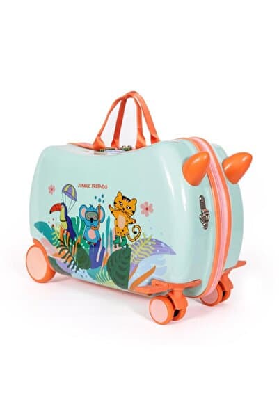 Milk & Moo Milk&moo Binilebilir Çocuk Valizi Jungle Friends, 360 Derece Dönen Tekerlekler, Açılır Kapanır Ayak