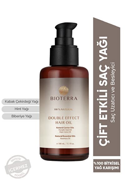 Bioterra Biberiye, Hint ve Kabak Çekirdeği Yağlı Çift Etkili Saç Bakım Yağı 100 ml – Dökülme Karşıtı Etki Double Effect Hair Oil