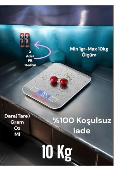 Lilya Home 10 Kg Platin Mutfak Terazisi Dijital Tartı Hassas Lcd Ekranlı 1gr-10kg