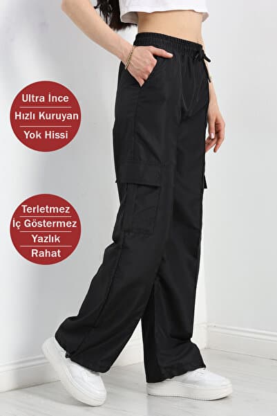 OXVİN Kadın Oversize Paraşüt Kumaş Kargo Cep, Paça Klipsli, Baggy Pantolon