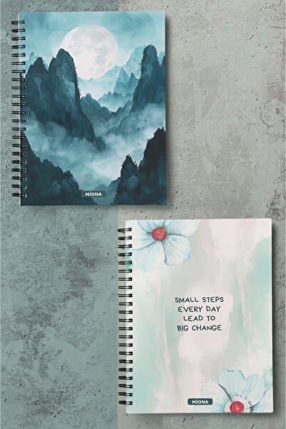 Miona A5 Spiralli Karton Kapak 2’li Set 80 Gram 60 Yaprak Çizgisiz Okul Defteri , Notebook