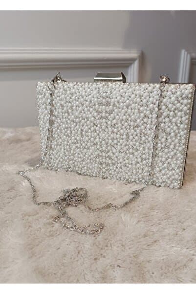 RUXENE İNCA İNCİ İŞLEME DETAY DİKDÖRTGEN ZİNCİR ASKI DETAYLI CLUTCH GELİN DAVET ÇANTASI