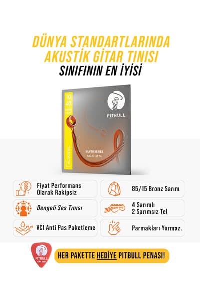 PİTBULL Pitbull Strings Silver Seri Akustik Gitar Takım Teli SAG 10-47 SL Süper Light 85/15 Bronz