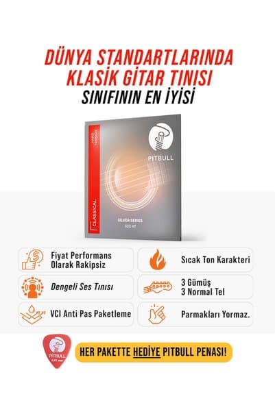PİTBULL Pitbull Strings Silver Seri Klasik Gitar Takım Teli SCG HT Hard Tansiyon (Pena Hediyeli)