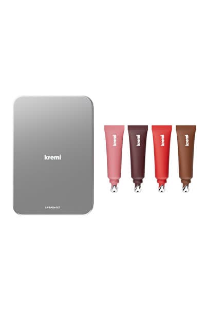 Kremi Lip Balm Set 4 Metal Kutu I Kırmızı I Kahve I Nude I Bordo I Nemlendirici I Dudak Parlatıcı
