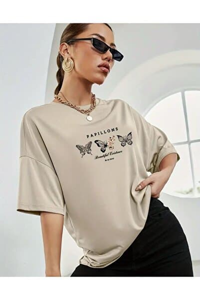 warn Kelebekler Baskılı Basic T-Shirt