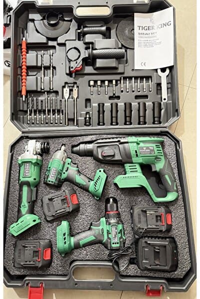 TİGER KİNG 4'Lü Set ( Somun Sıkma + Şarjlı Hilti + Şarjlı Spral + Çelik Mandrenli Kömürsüz Matkap)