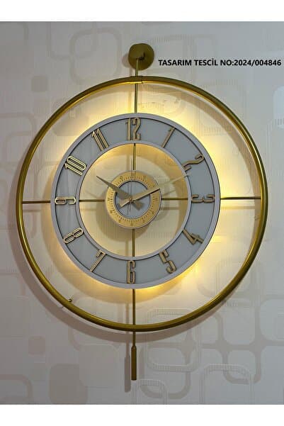 Metal Camlı Duvar Saati 60x80 Cm Büyük Boy Işıklı Gerçek Cam Gold-şeffaf-beyaz-gold