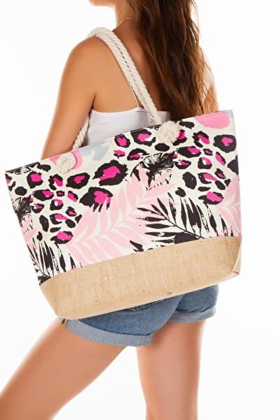 GreandBags Kadın Fermuarlı Plaj Çantası Desenli Plaj Çantası Günlük Çanta Piknik Çantası