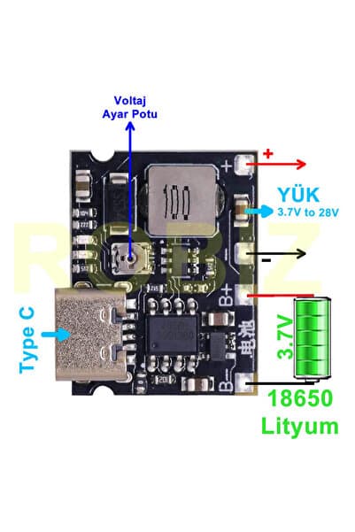 Genel Markalar TP4056 18650 Lityum Pil Şarj Modül Type C Ayarlı Voltaj Yükseltici Lion Batarya Akü DC 3.7V to 28V