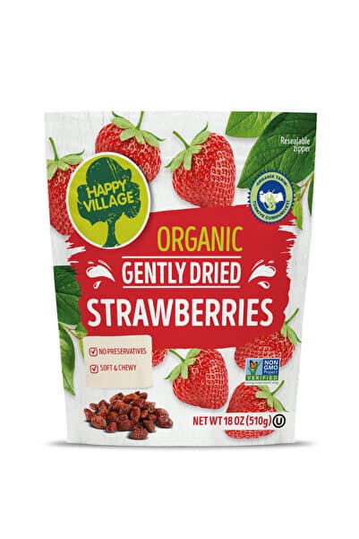 happy vıllage Organik Infüze Kuru Çilek - Çilek Kurusu- Organik Kuru Meyve- Vegan - Glutensiz 510 gr