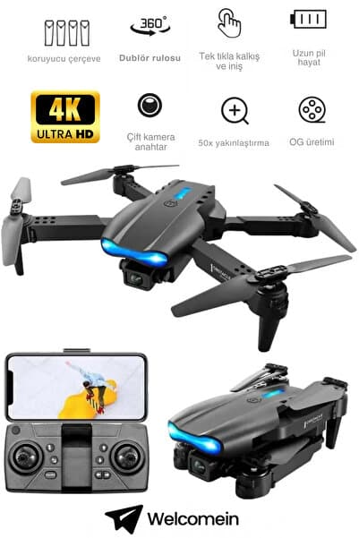 welcomein Katlanabilir Çift Kameralı 4K HD Kameralı Drone – WiFi Canlı Yayın, Uzun Menzil, 360° Akrobatik Uçuş
