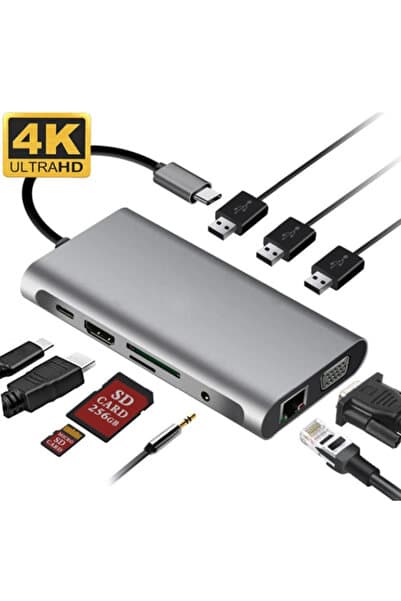 Genel Markalar ALLY 10 İN 1 HDMI VGA RJ45 PD USB 3.0 HUB Adaptör Çoklayıcı-(5775)