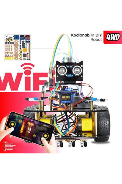 RoboThink Arduino Temelli 4 Teker Robot Araba Kodlama Seti 4wd-wifi (KUTULU VE YAPAY ZEKA DESTEKLİ)