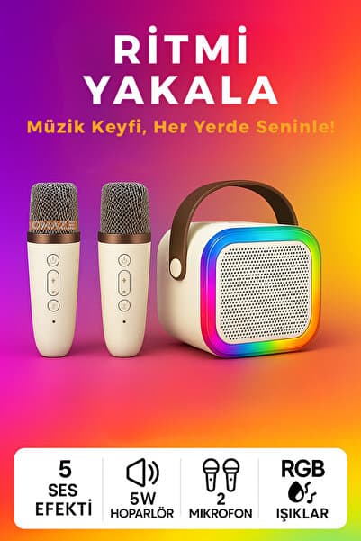 Omaze Mikrofonlu Karaoke Bluetooth Hoparlör Rgb Led Işıklı 5 Efektli Ses Bombası