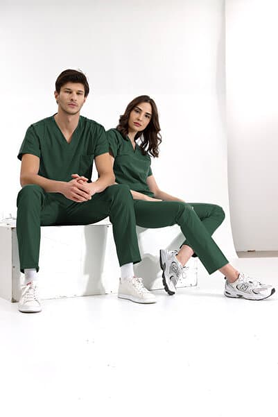 ÇİZGİ MEDİKAL Avcı Yeşili Lüks Likralı Greys Alt Üst Takım Doktor Hemşire Scrubs Üniforma