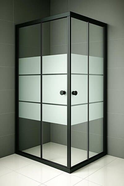 Kare Siyah Profil Kumlama Box Desen Temperli Cam Duşakabin 2 Yıl Garantili