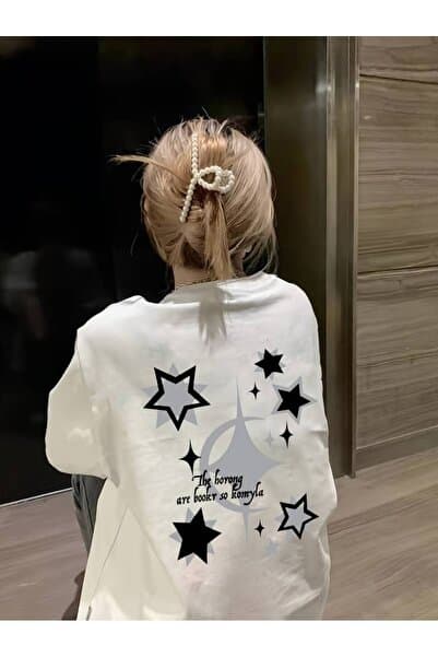 Elvino Pinterest Yıldız (Star) Baskılı Oversize Unisex Kısa Kollu Tshirt