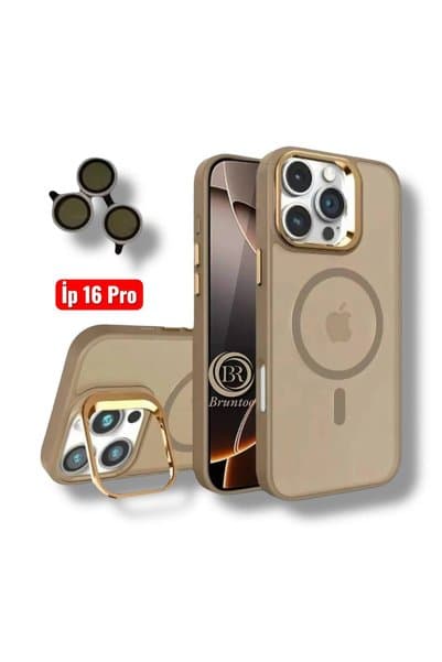 Bruntoo BR Apple İphone 16 Pro Uyumlu Mat Serisi Standlı Kapak Magsafe Kılıf +Lens Koruma .