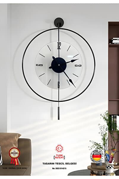 Siyah Luxry Şefaf (YENİ TAMPERLİ KIRILMAZ CAM)-Quartz Mekanizma - (50X75CM) Metal Duvar Saati