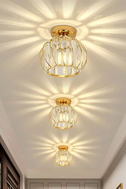 Bella Luce Model Gold Kaplama Kristal Taşlı Metal Gövde Modern Her Alana Uygun Lüx Plafonyer Avize