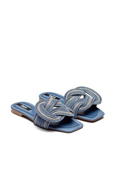 Dedos Kadın Taş Örgü Detaylı Ev Terliği JEANS 13040