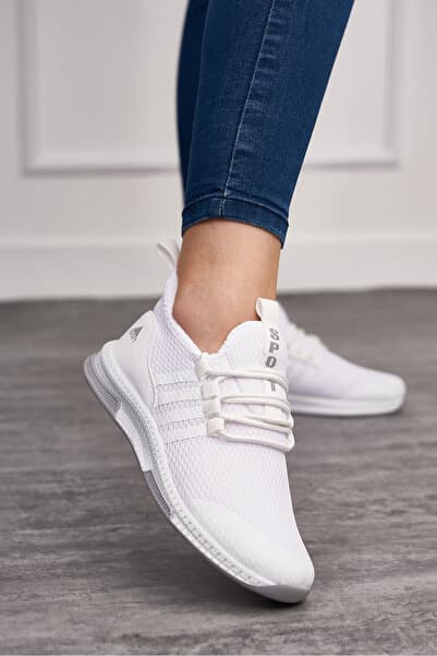 İmerShoes Günlük Unisex Beyaz Sneaker Nefes Alabilen Triko Bağcıklı Hafif Spor Ayakkabı 249