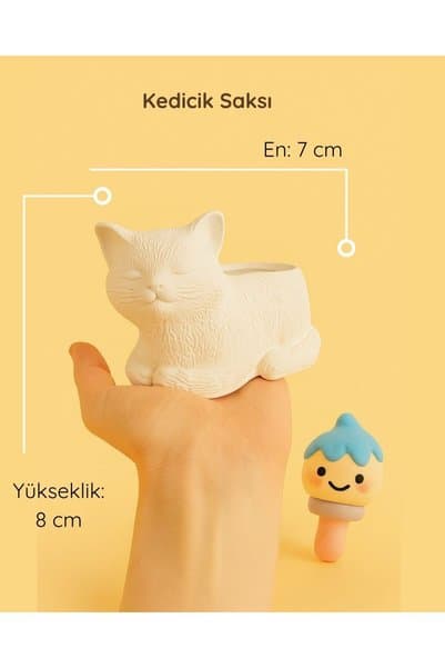 colorbuddie Kedicik Seramik Saksı | Boyanabilir El Yapımı Beton Tozu Obje