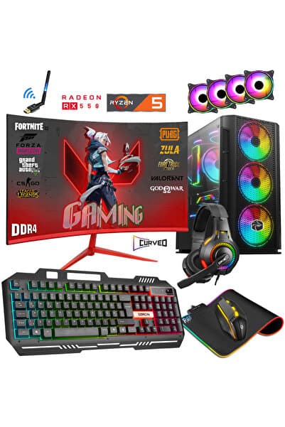 Zeiron Zgx25 Ryzen 5 3600 32GB 3200MHz Ram 480GB SSD RX550 GDDR5 23.8" Curved Oyuncu Masaüstü Bilgisayar