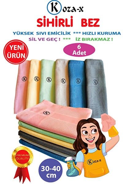 Mikrofiber Sihirli Temizlik Bezi 6 Adet Cam,ayna,mutfak,banyo,araç Genel Temizlik Bezi (30/40 CM)