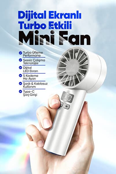 MOEN Taşınılabilir Şarjlı El Fanı - Turbo Üfleme Teknolojisi , Lcd Kademe Ayarlama , Yüksek Dayanıklılık