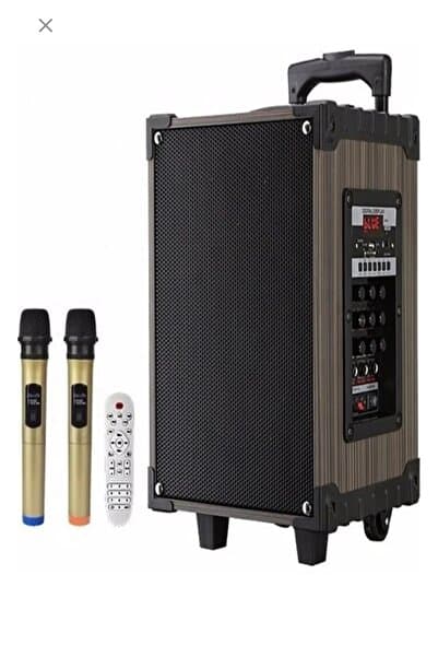 bademüzik Hoparlör Çift Mikrofon, Bluetooth, USB, Sd Kart Kumandalı 100Watt Karaoke Sistemi Tekerlekli Amfi