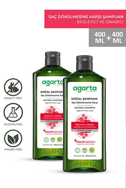 Agarta 2 Adet Saç Dökülmesine Karşı Bitkisel Biberiye İçeren Tuzsuz Şampuan 400 Ml